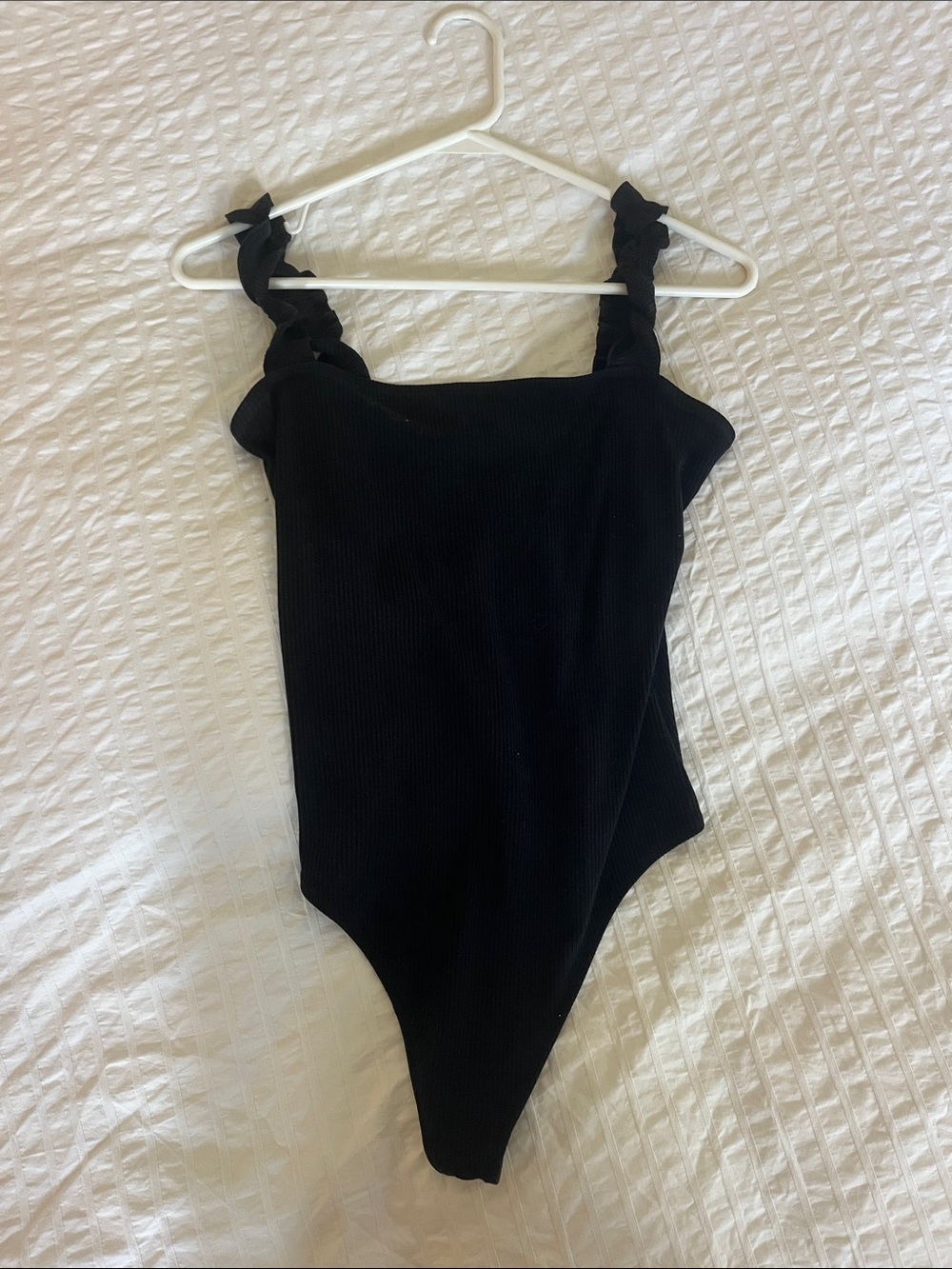 Sunday Best Black Ribbed One-Piece with Ruffle Straps